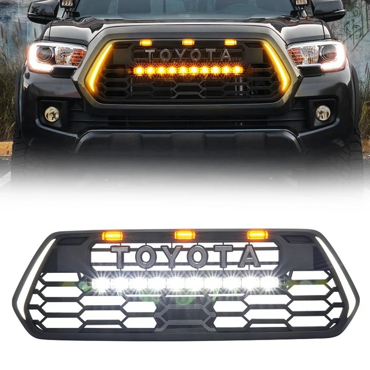 Toyota Tacoma (2016–2023) Grille with Turn Signals and Spotlight, Matte Black